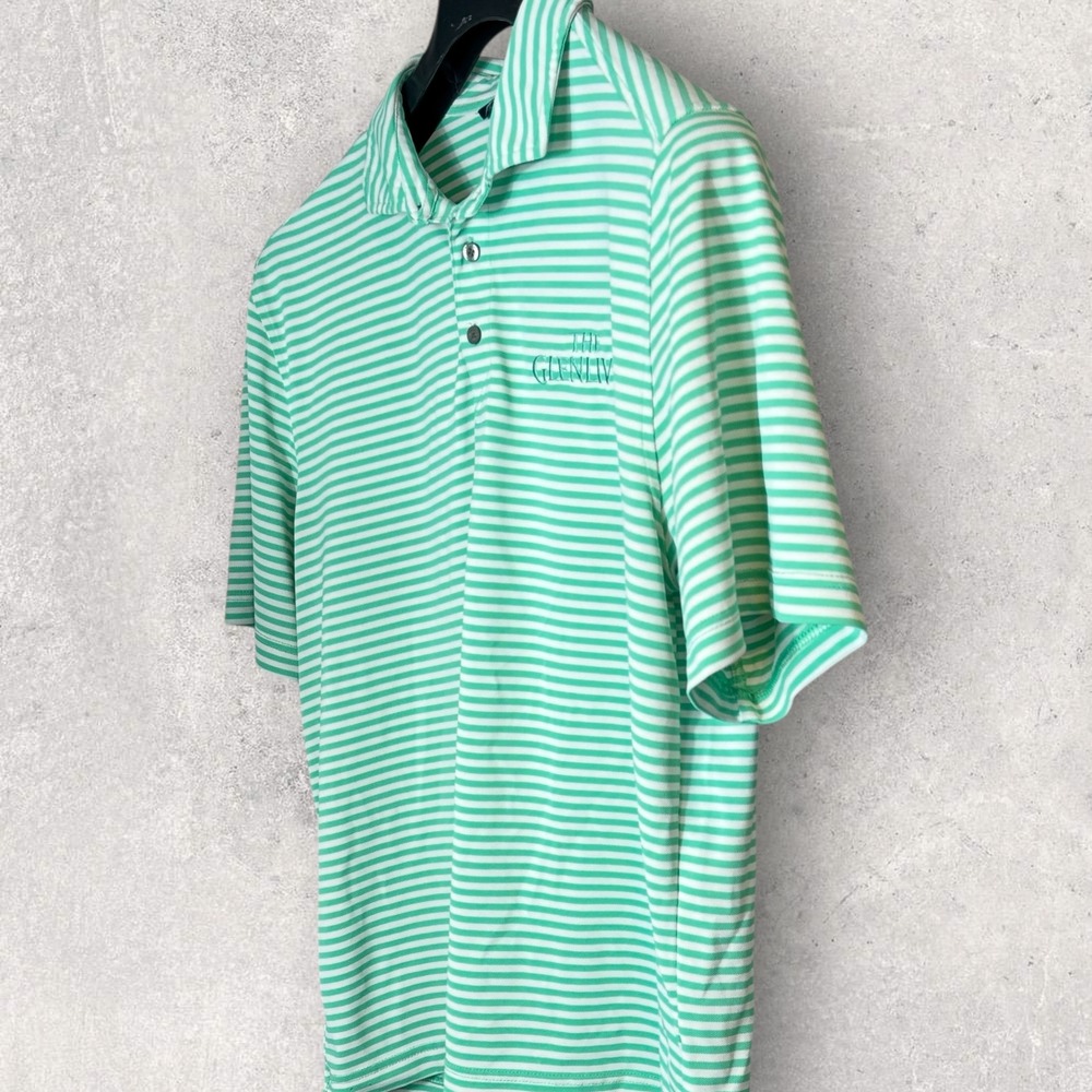 Cutter & Buck Glenlivet Scotch Polo Shirt Large Green Striped Short Sleeve Golf - Picture 8 of 11